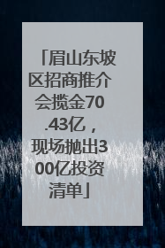 眉山东坡区招商推介会揽金70.43亿，现场抛出300亿投资清单